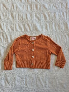 Plum Pudding girls 3-6 months orange cardigan, content tags removed EUC